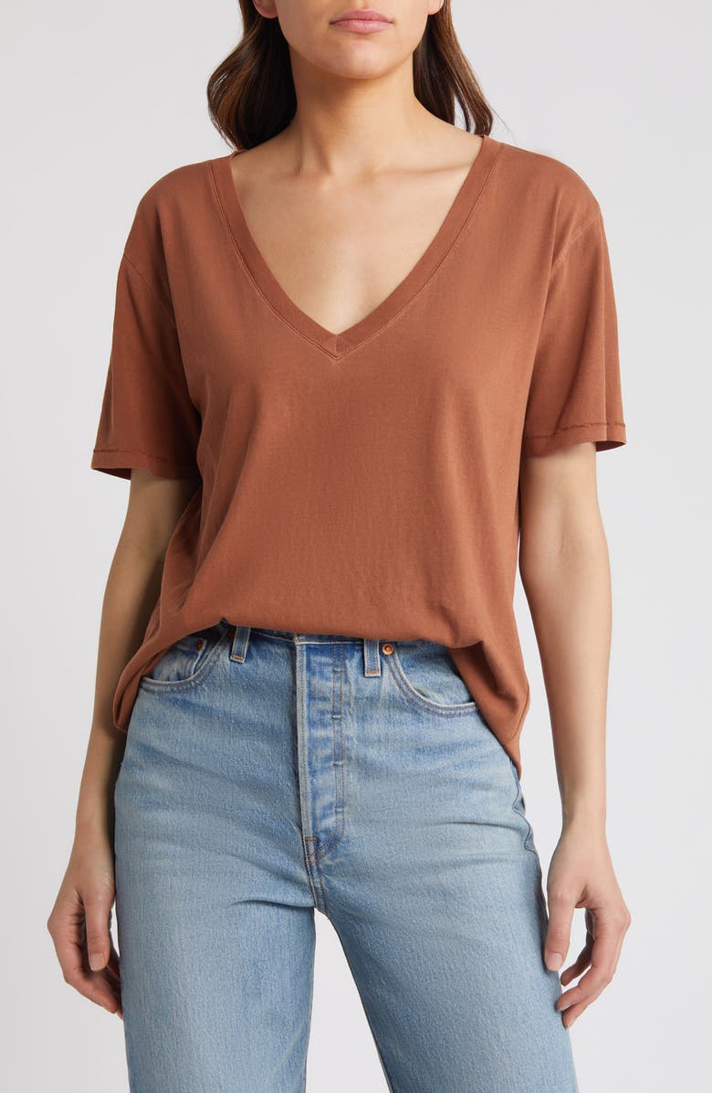 Treasure & Bond Oversize V-Neck Cotton T-Shirt, Main, color, Rust Sequoia