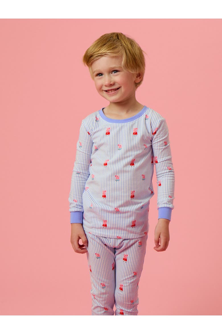 Peppa Pig & George Long Sleeve Pajama Set, Modal Blend, Alternate, color, Peri Stripe Peppa Pig & George