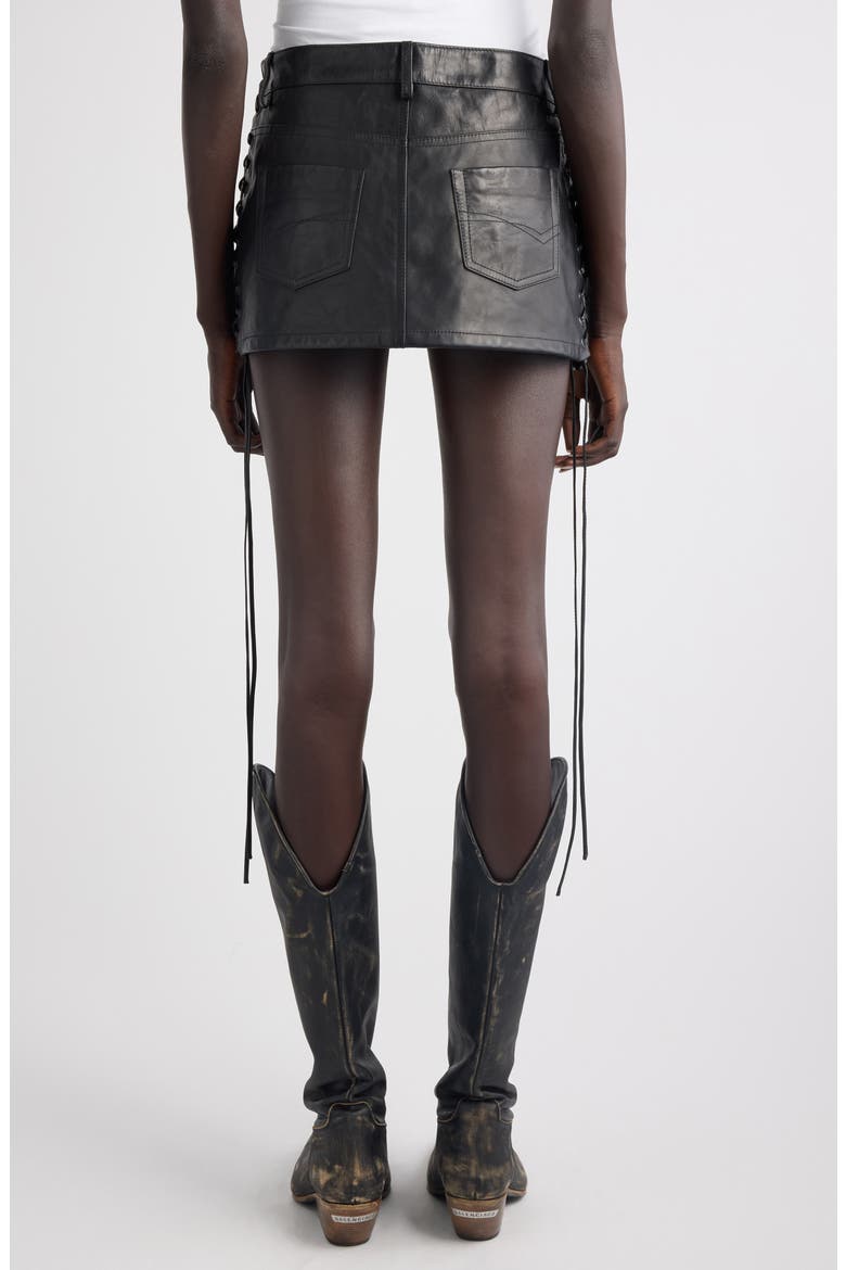 Lace-Up Leather Miniskirt, Alternate, color, 1000 BLACK