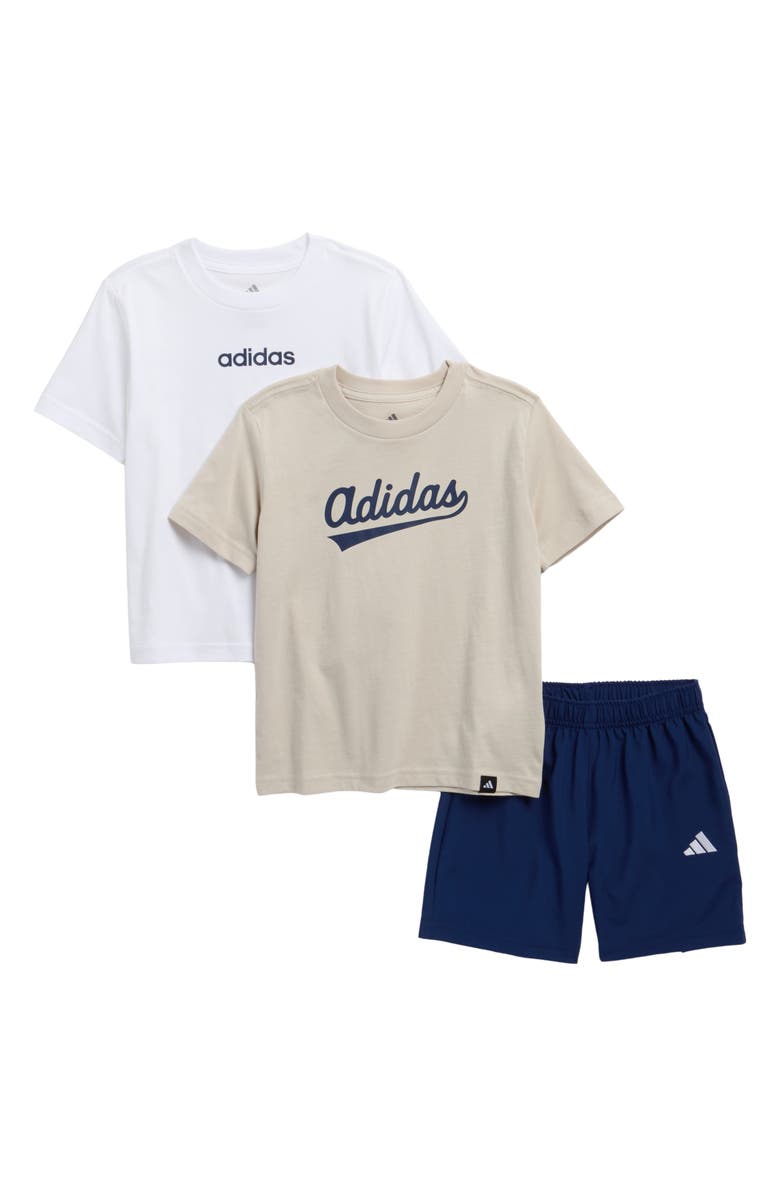 adidas Kids' 3-Piece T-Shirt & Mesh Shorts Set, Main, color, Wonder Alumina