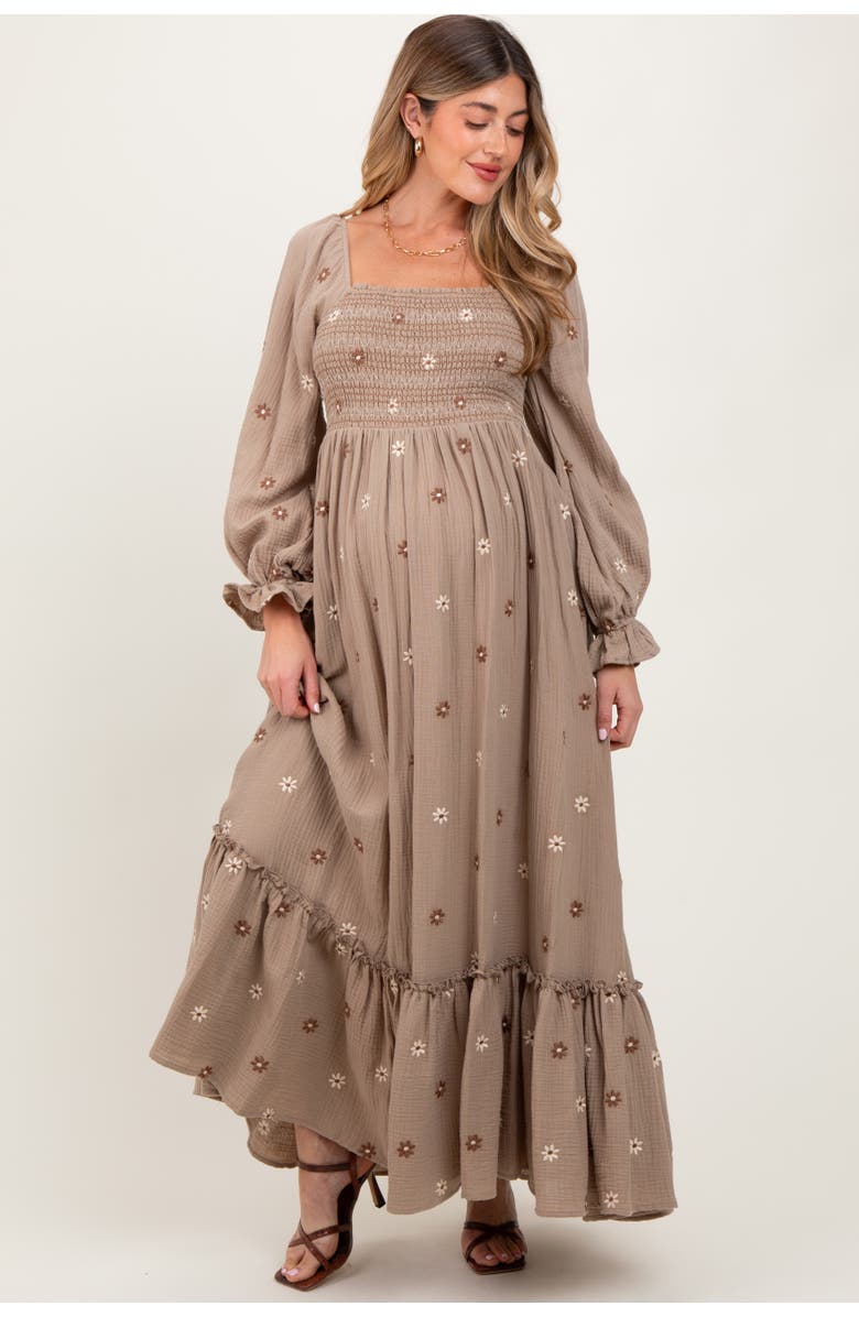 PinkBlush Long Sleeve Floral Accent Dress, Main, color, Grey