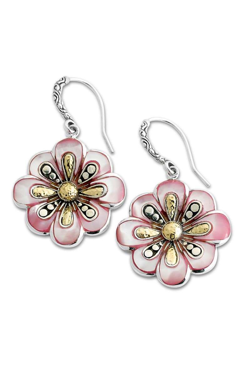 Sterling Silver & 18K Gold Mother-of-Pearl Flower Drop Earrings, Main, color, PINK