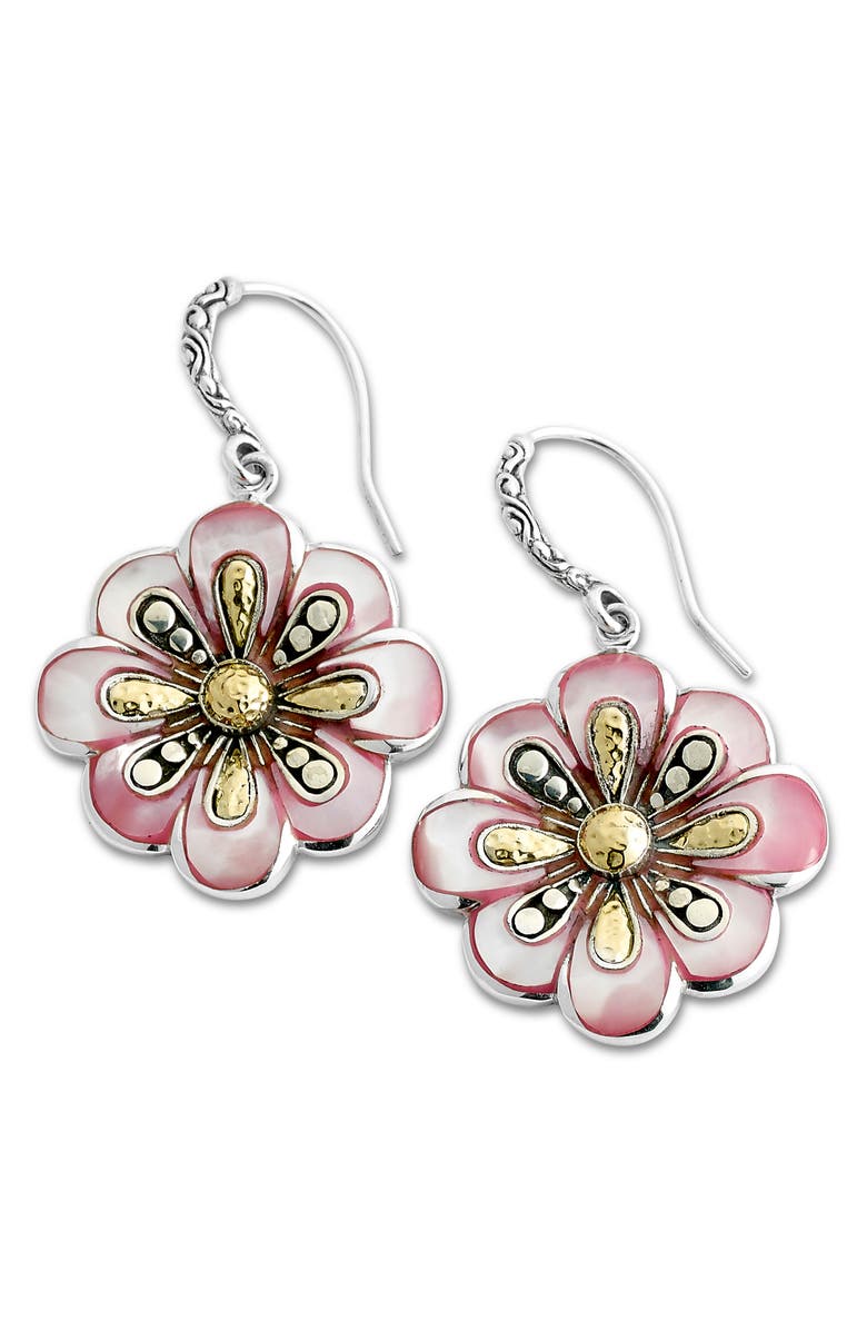 SAMUEL B. Sterling Silver & 18K Gold Mother-of-Pearl Flower Drop Earrings, Main, color, 
