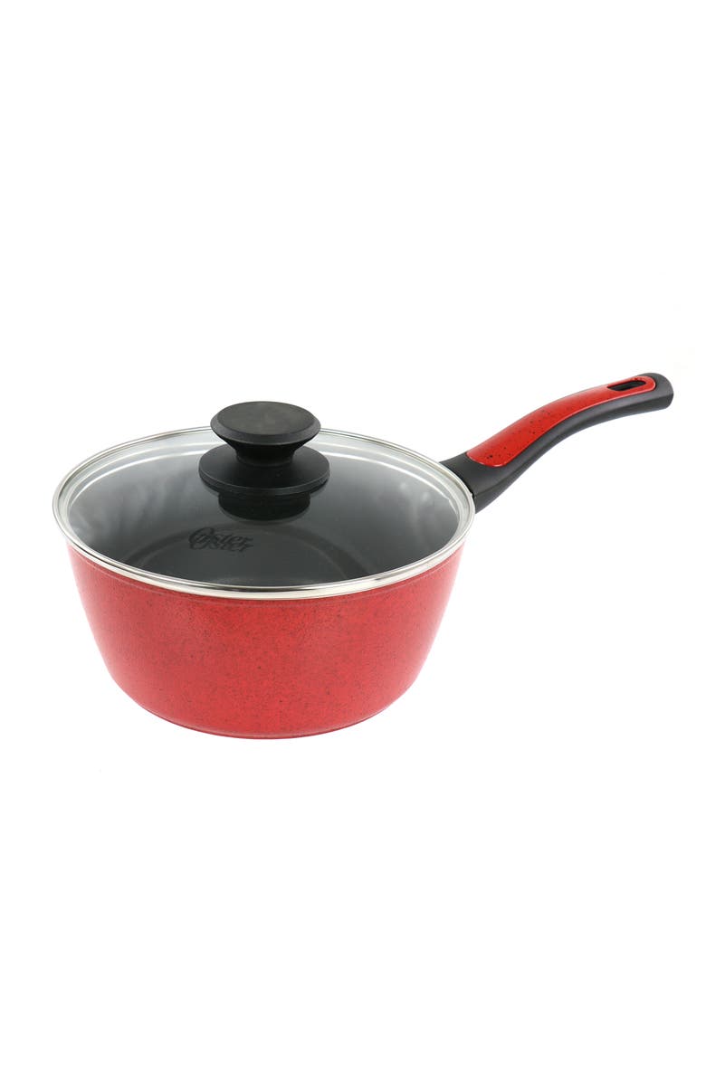 OSTER Claybon 2.2 Quart Nonstick Saucepan With Lid, Main, color, Red