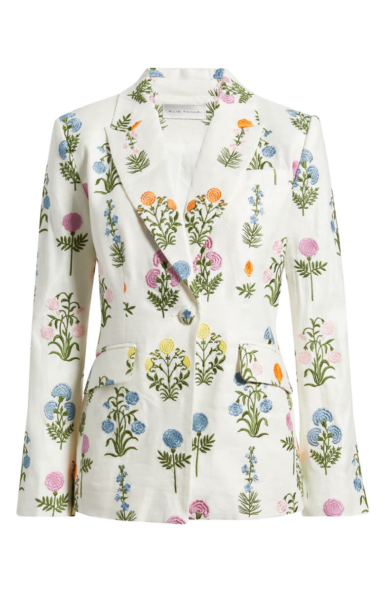 Elie Tahari The Amelia Floral Embroidery Linen Blend Blazer, Main, color, Multi Floral