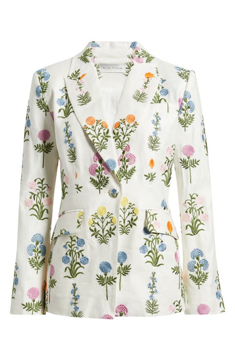 The Amelia Floral Embroidery Linen Blend Blazer