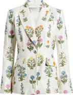 Elie Tahari The Amelia Floral Embroidery Linen Blend Blazer