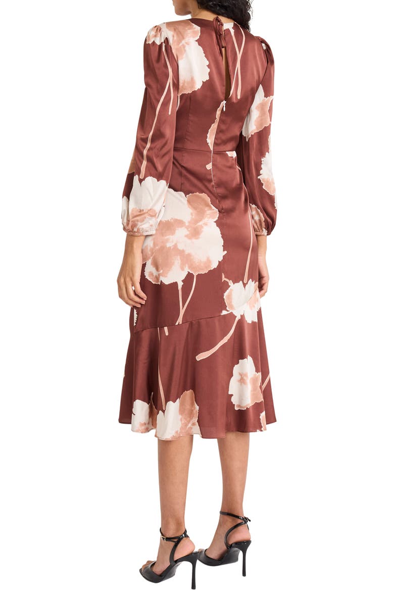 Maggy London Floral Long Sleeve Midi Dress, Alternate, color, Brown/ Beige
