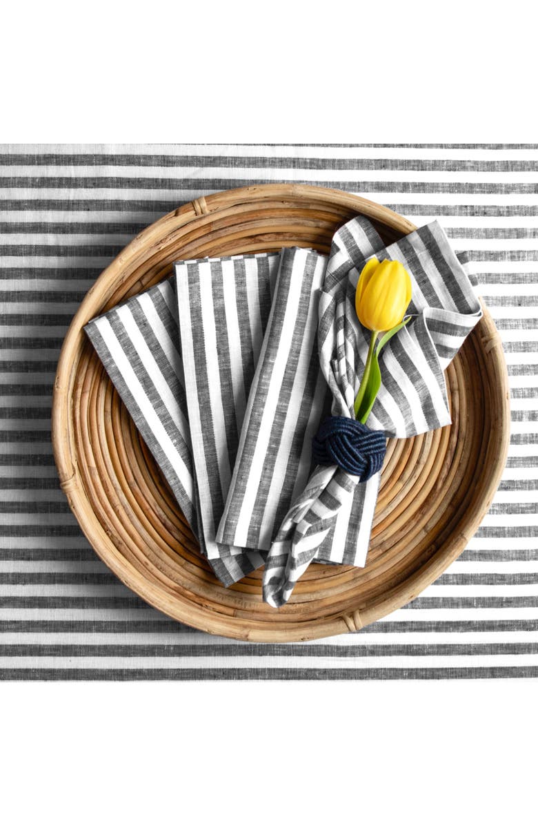 Solino Home Linen Dinner Napkins - Amalfi Stripe, 20" x 20" Inch, Main, color, Black And White