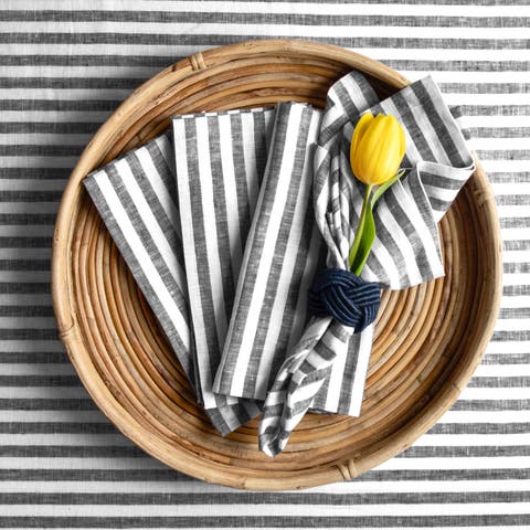 Linen Dinner Napkins - Amalfi Stripe, 20" x 20" Inch