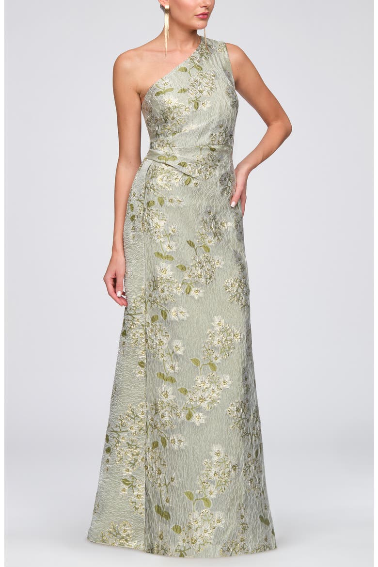 Gretchen One-Shoulder Gown, Alternate, color, SAGE-IVORY