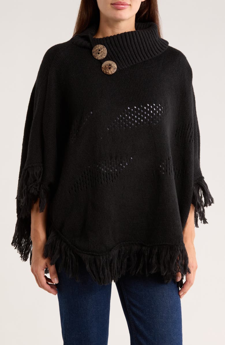 Nanette Lepore Diamond Eyelet Weave Poncho, Main, color, Black