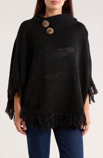 Nanette Lepore Diamond Eyelet Weave Poncho In Black