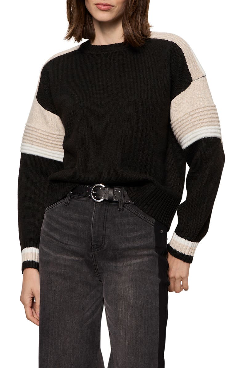 Sanctuary Sporty Stripe Crewneck Sweater, Main, color, Black/ Multi