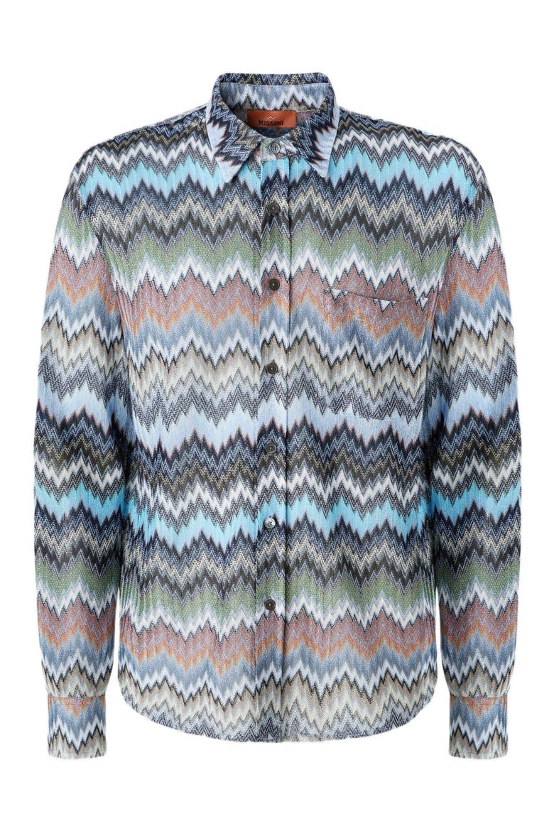 Long-sleeved Viscose Chevron Shirt With Snake Pattern, Alternate, color, Beige& White