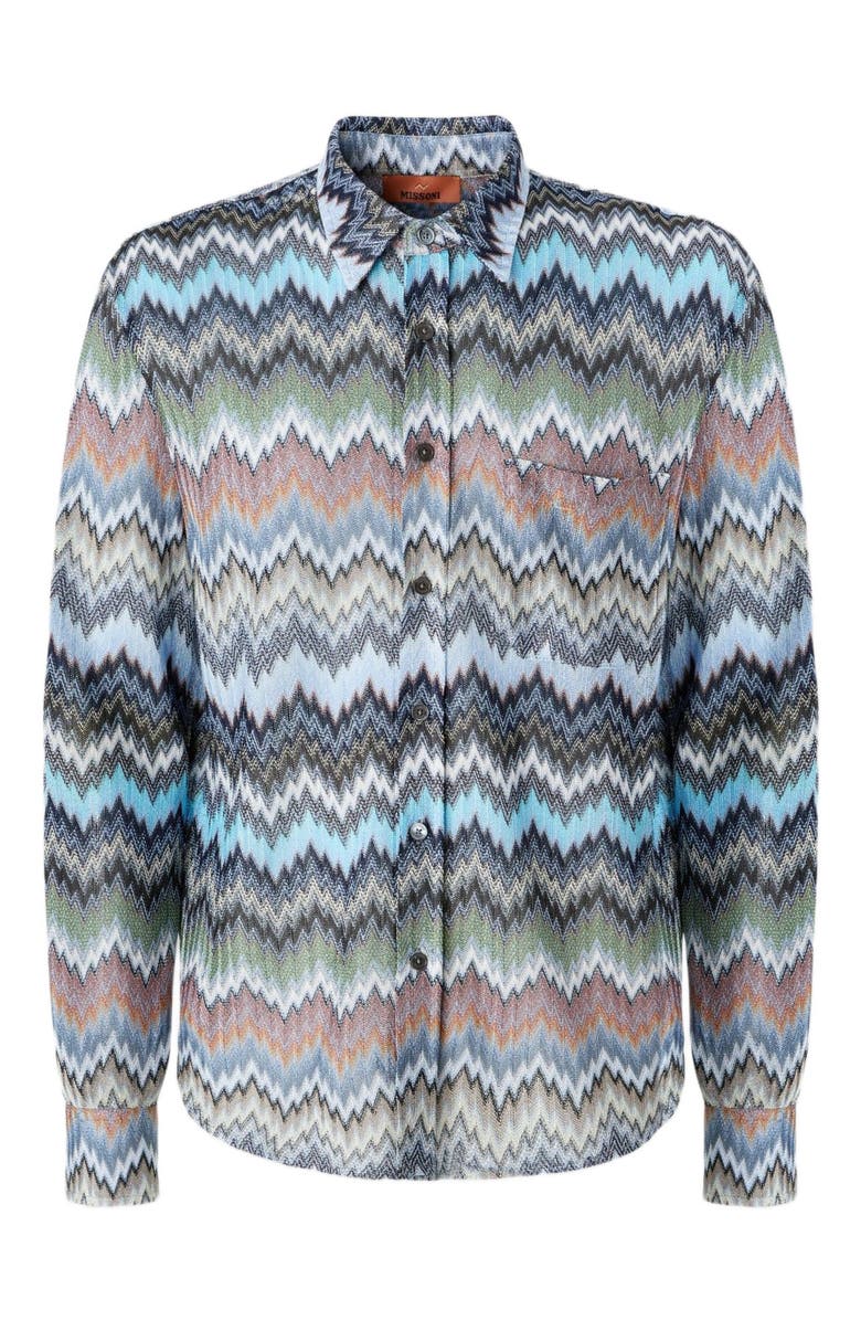 Missoni Long-sleeved Viscose Chevron Shirt With Snake Pattern, Alternate, color, Beige& White