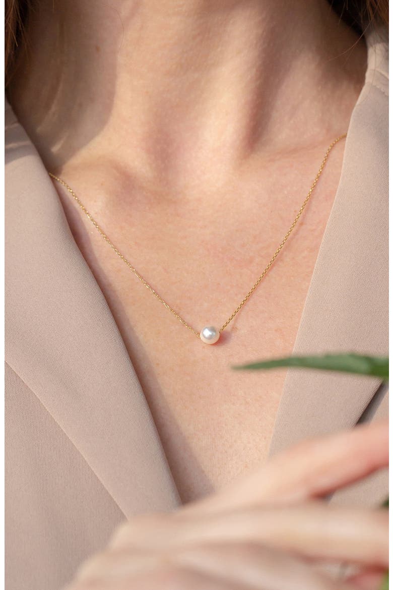 Sterling Silver 18k Gold Plated Abby Single Pearl Necklace Dainty Classic, Alternate, color, Gold