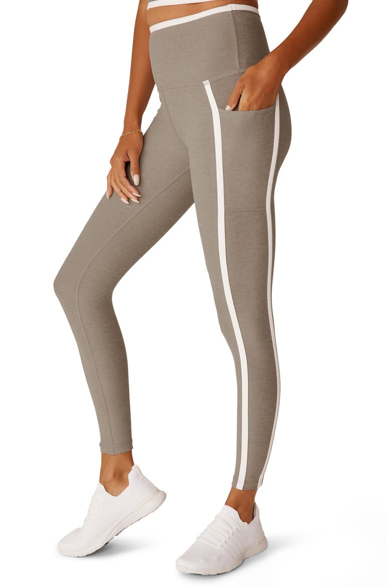 Out of Pocket Side Stripe High Waist Pocket Leggings, Alternate, color, BIRCH/CLOUD WHITE