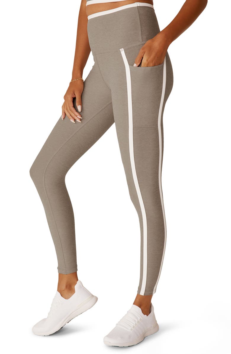 Beyond Yoga Out of Pocket Side Stripe High Waist Pocket Leggings, Alternate, color, Birch/Cloud White