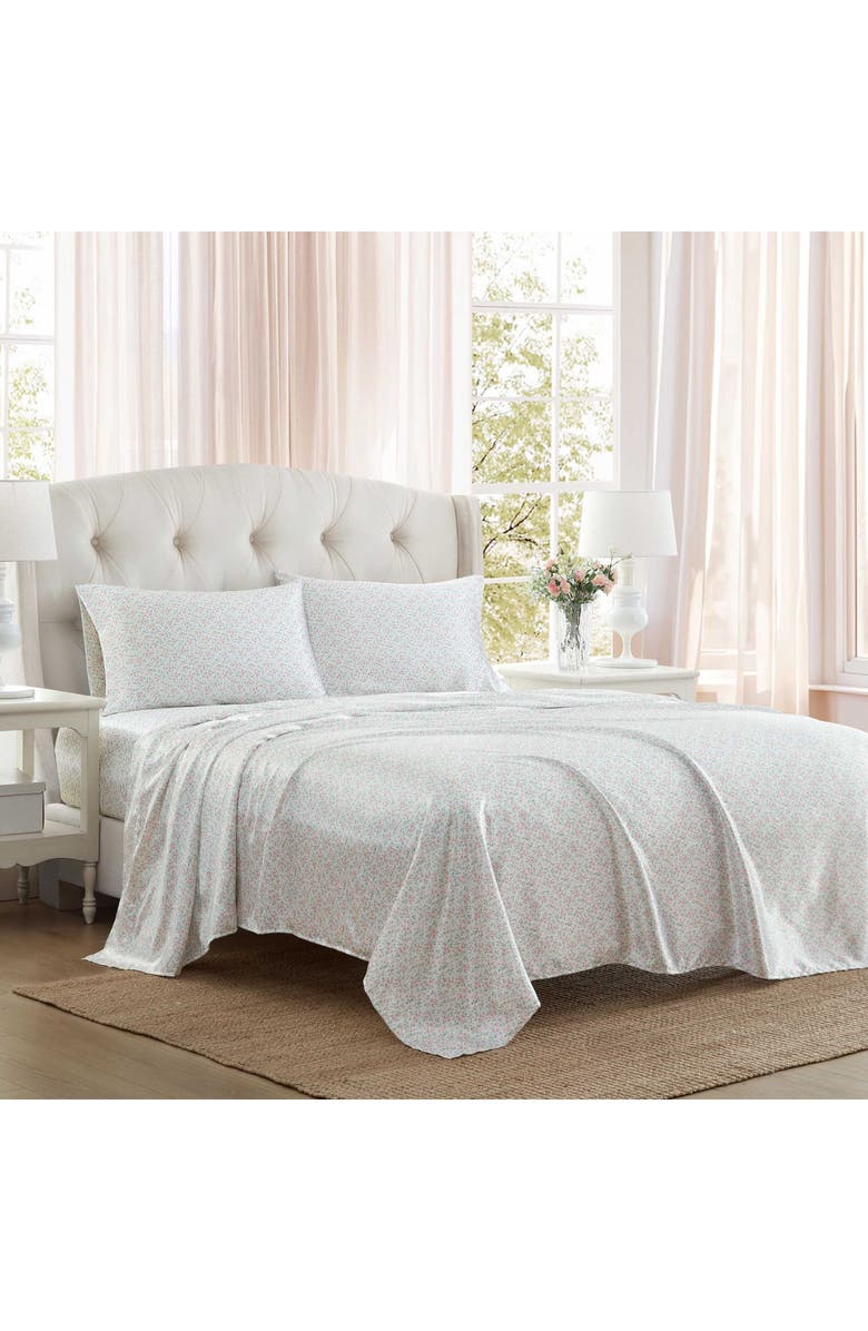 Laura Ashley Tierney Floral 200 Thread Count Satin Sheet Set, Alternate, color, Light Pink