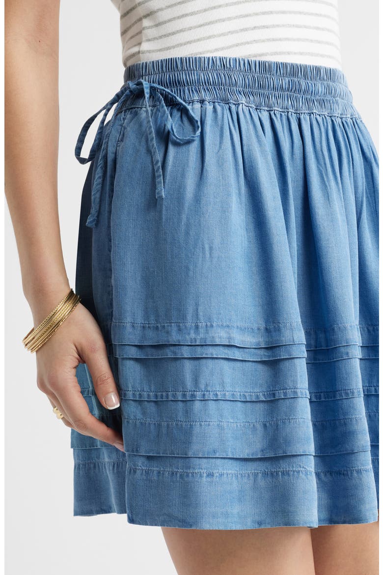 Chambray Tiered Miniskirt, Alternate, color, MEDIUM WASH