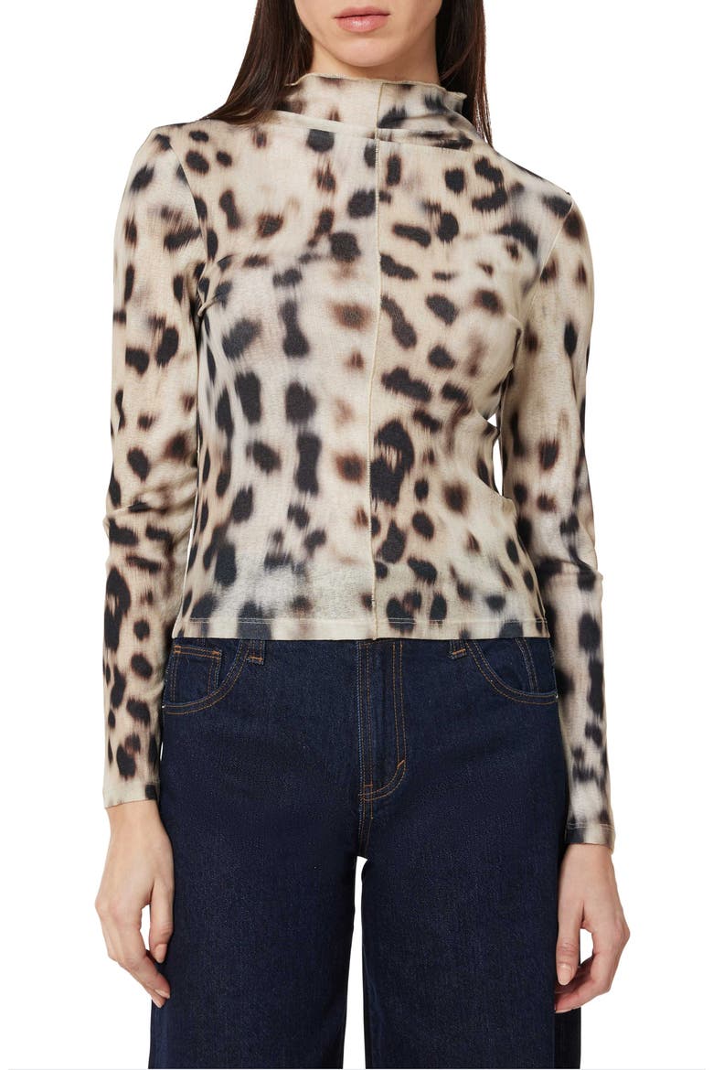 Turtleneck Cotton Blend Top, Main, color, WHISPER WHITE ANIMAL PRINT