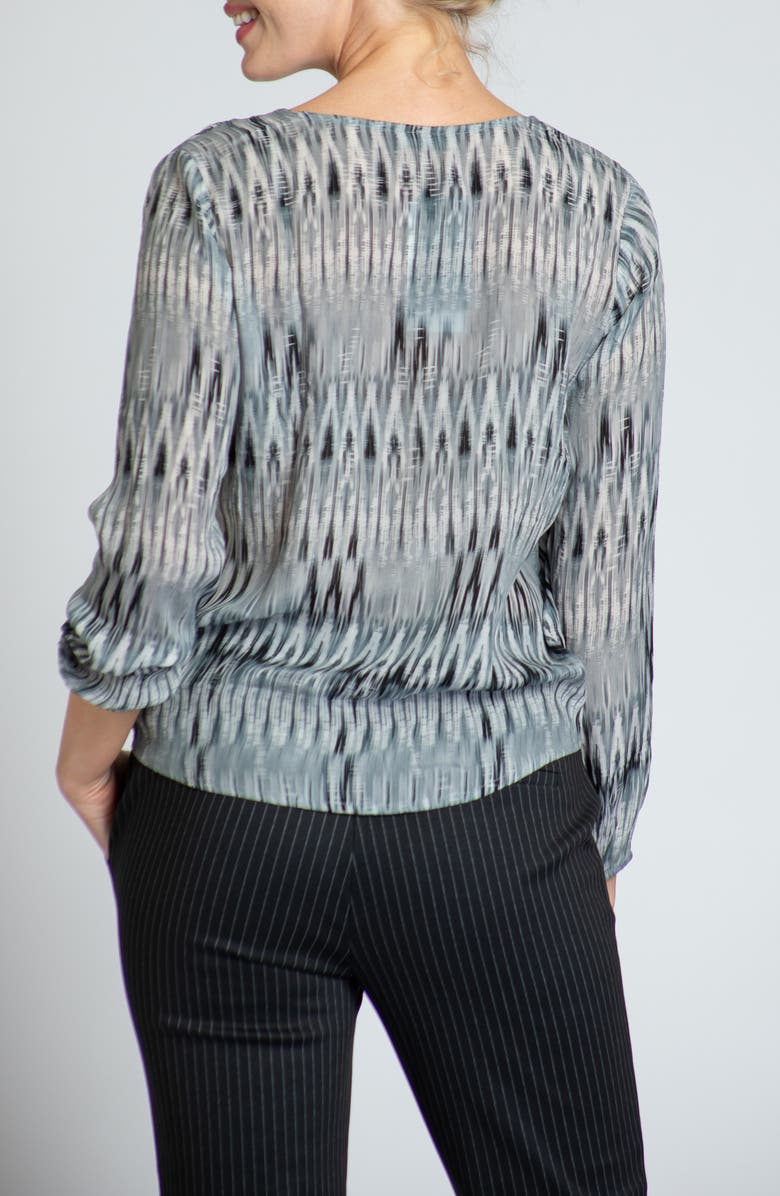 APNY Print V-Neck Tie Front Chiffon Top, Alternate, color, Grey Multi