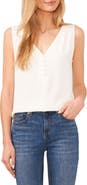 CeCe Half Placket Sleeveless Top