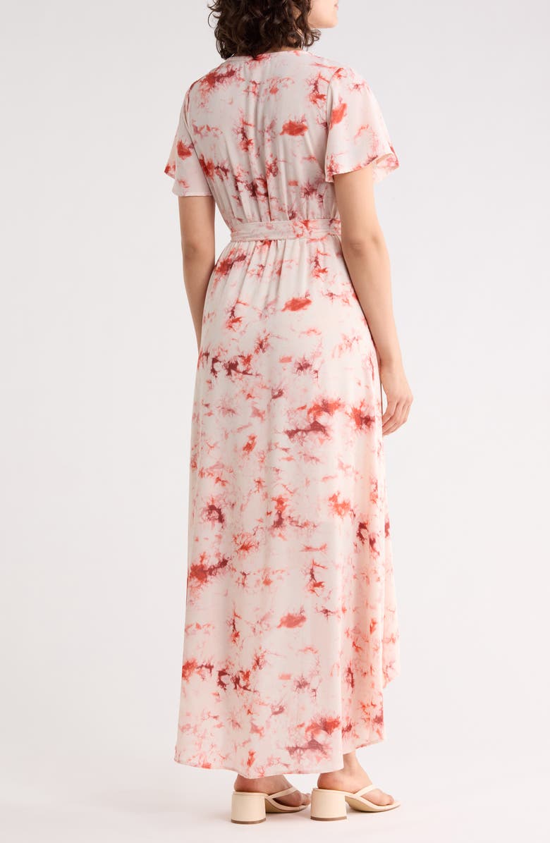 WEST K Faux Wrap High Low Midi Dress, Alternate, color, Orange Tie Dye