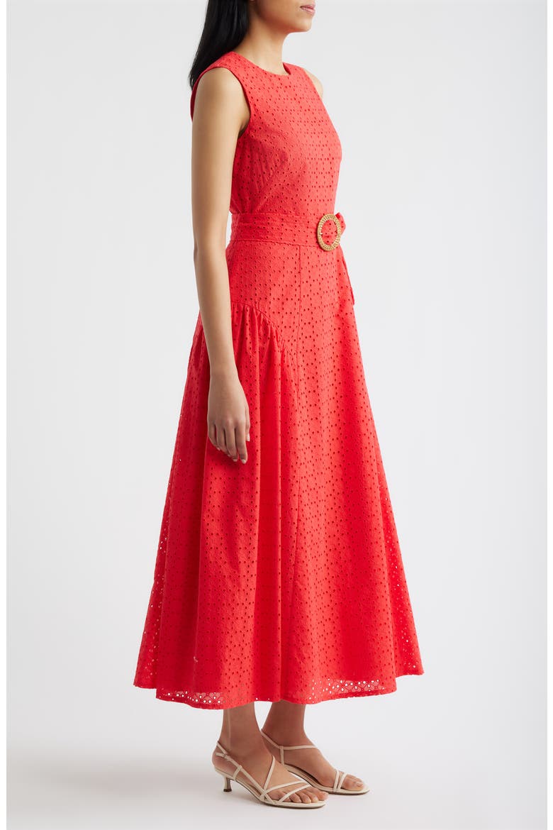 Eyelet Belted Sleeveless Maxi Dress, Alternate, color, CORAL