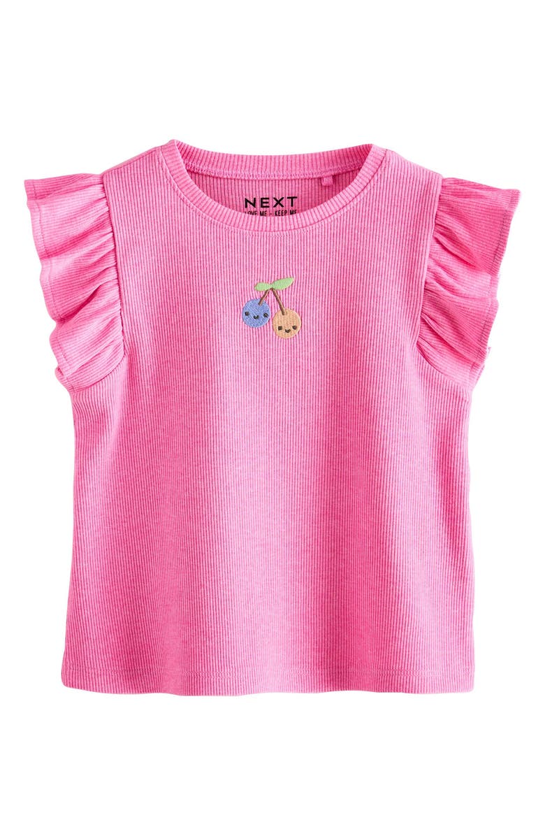 NEXT Kids' Assorted 5-Pack Frill Sleeve Graphic Cotton Blend T-Shirts, Alternate, color, Pink Multi