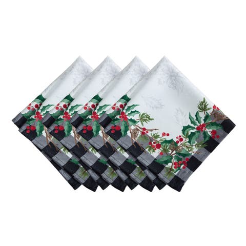 Holly Farmhouse Charm Holiday Fabric Napkins Set Of 4