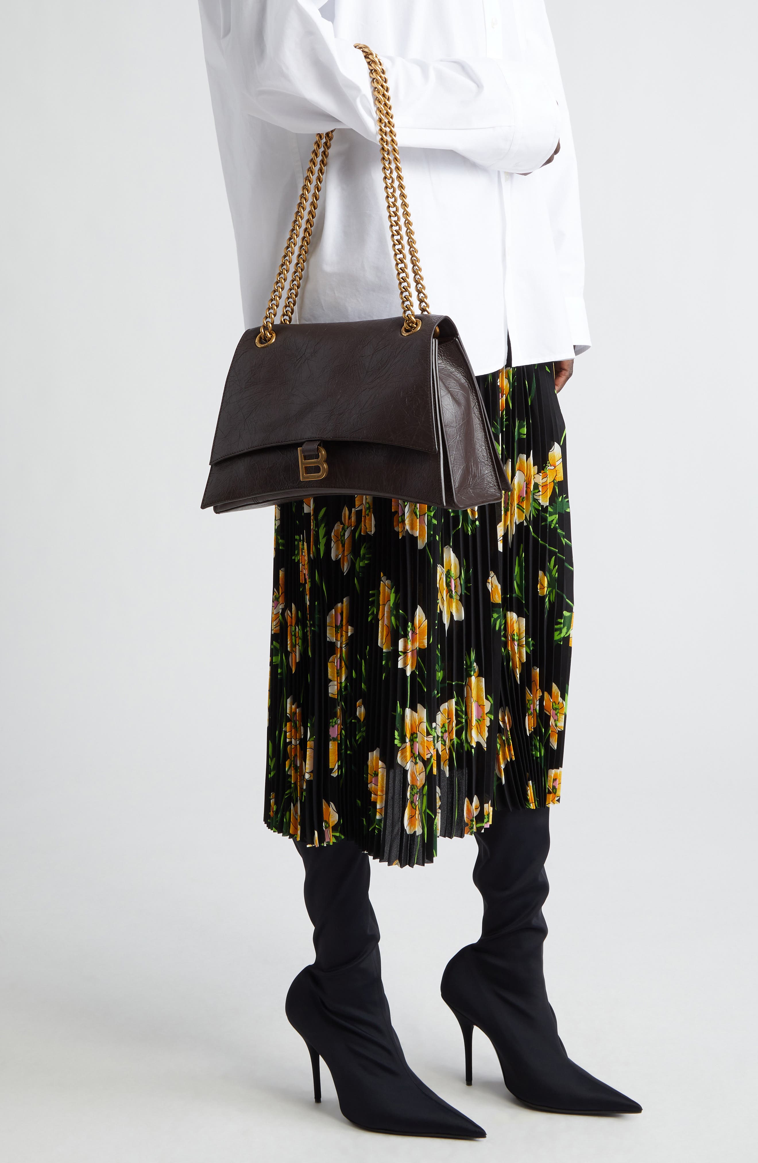 Balenciaga Crush Leather Shoulder Bag, Alternate, color, 