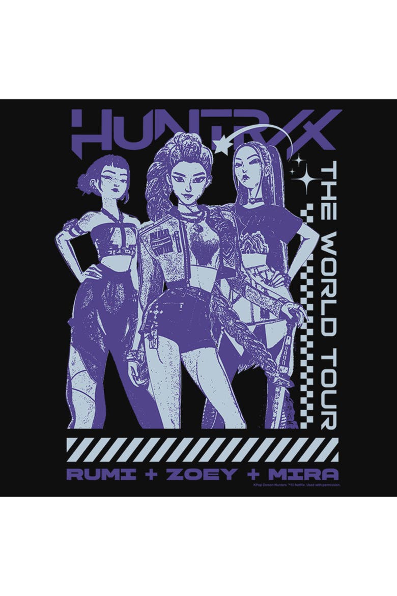 Junior's KPop Demon Hunters Rumi Zoey Mira Superstars Tour  Graphic T-Shirt, Alternate, color, Black
