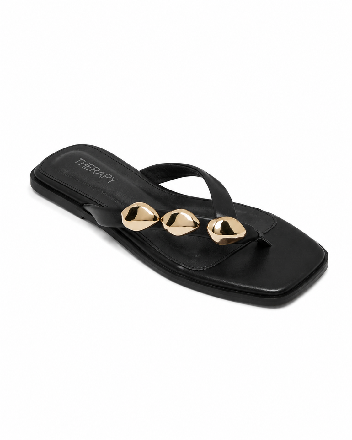 Therapy Australia Guise Square Toe Thong Sandal, Main, color, Black Smooth Pu