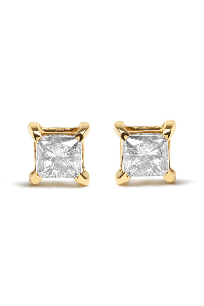 10K Yellow Plated Silver 5/8 Cttw Princess Cut Diamond Soltaire Stud Earrings, Main, color, Yellow