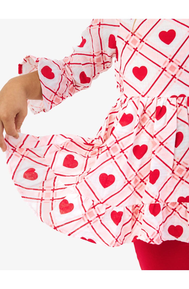 RuffleButts Cotton Gauze High Low Ruffle Tunic, Alternate, color, Pink Sweetheart Plaid