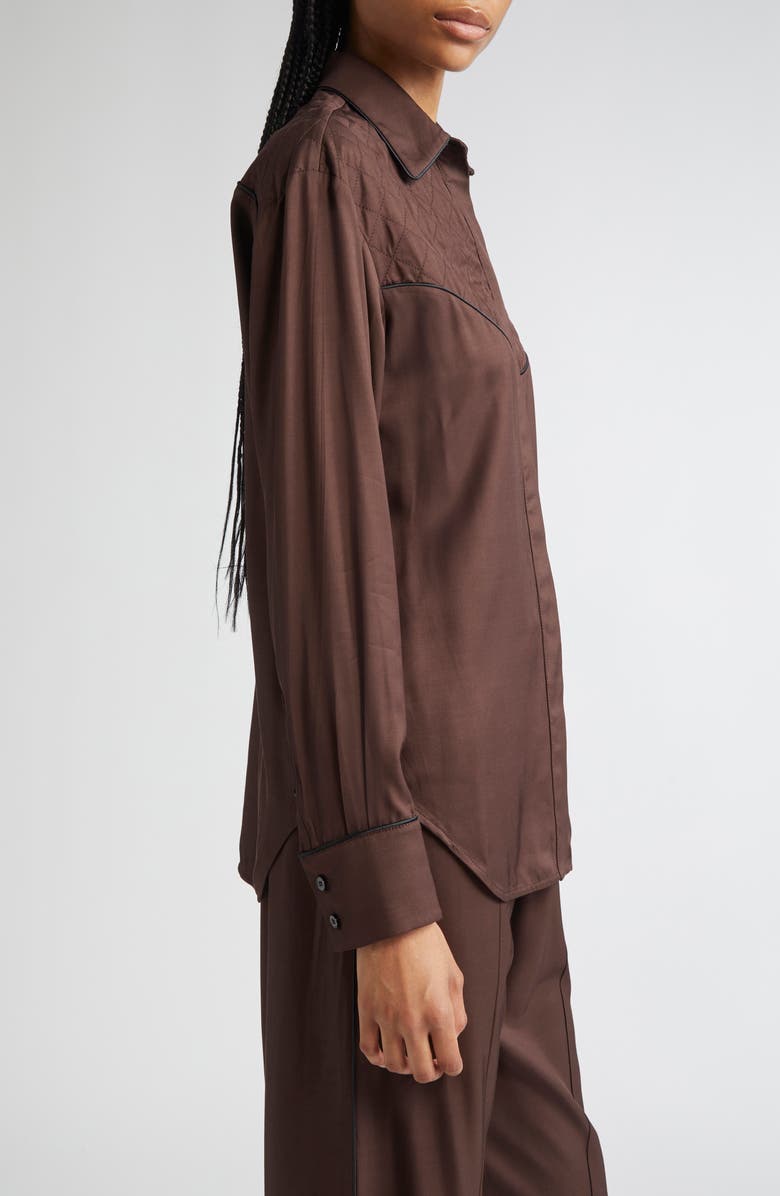 Golden Goose Journey Quilted Yoke Button-Up Shirt, Alternate, color, Coffee Bean