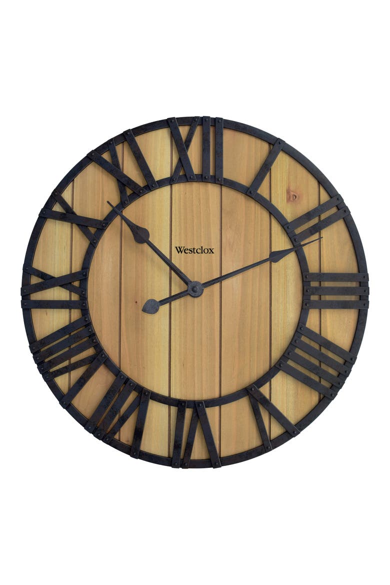 Wood Grain Wall Clock, Main, color, BROWN
