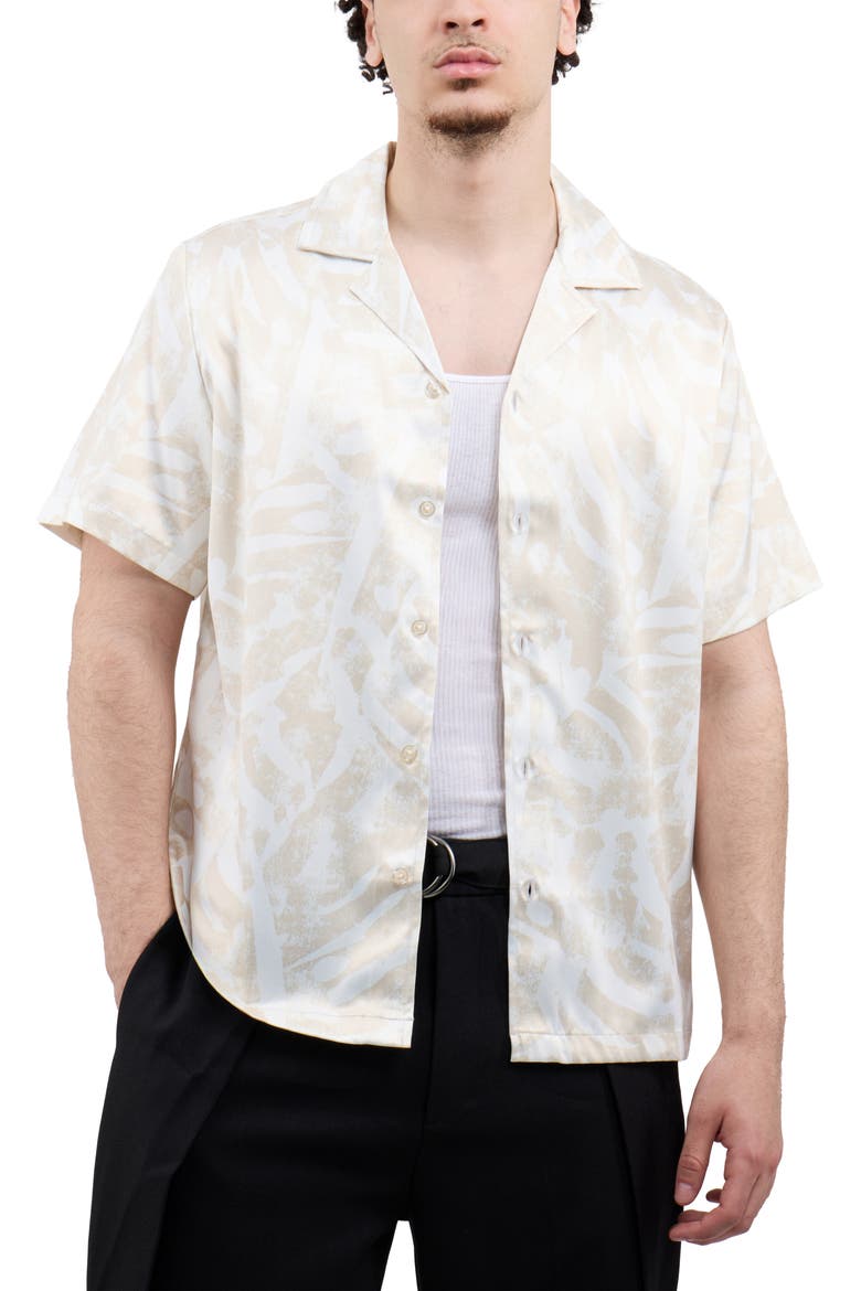 Leaf Printed Camp Shirt, Alternate, color, CREAM