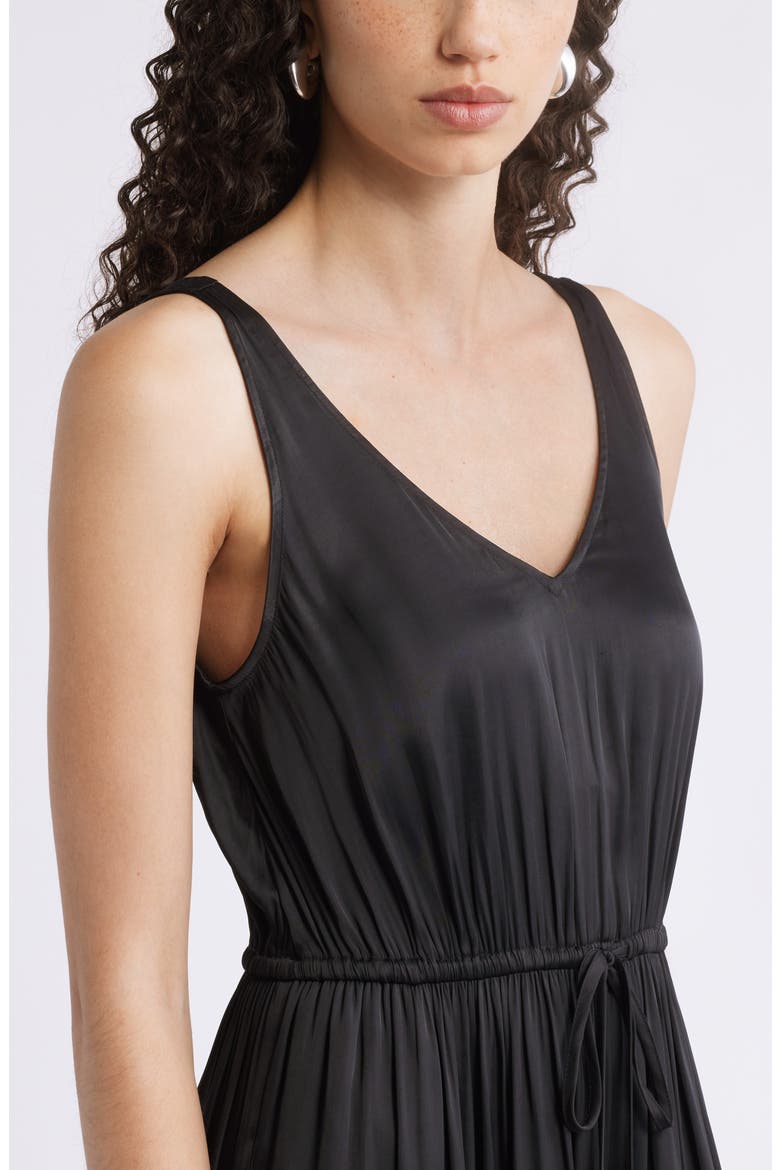 Sleeveless Satin V-Neck Maxi Dress, Alternate, color, BLACK