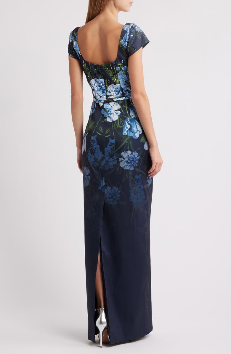 Sachin & Babi Grace Sequin Floral Stretch Mikado Gown, Alternate, color, Night Sky Prima Garden