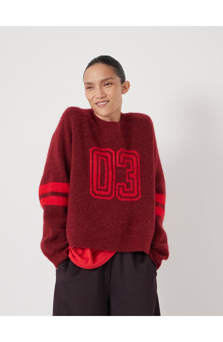 Hush Varsity Jacquard Wool Blend Sweater, Main, color, Winde Red