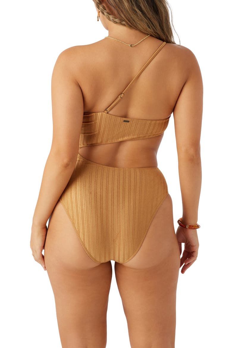 Mizi Agadir Metallic Rib One-Shoulder One-Piece Swimsuit, Alternate, color, BROWN SUGAR