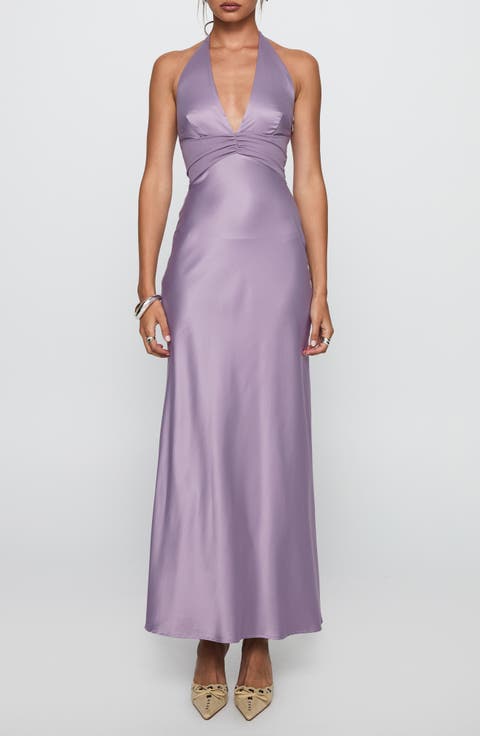 Rousseau Satin Halter Gown