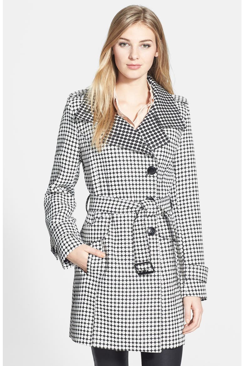 Dot Print Asymmetric Trench Coat, Main, color, NATURAL BLACK