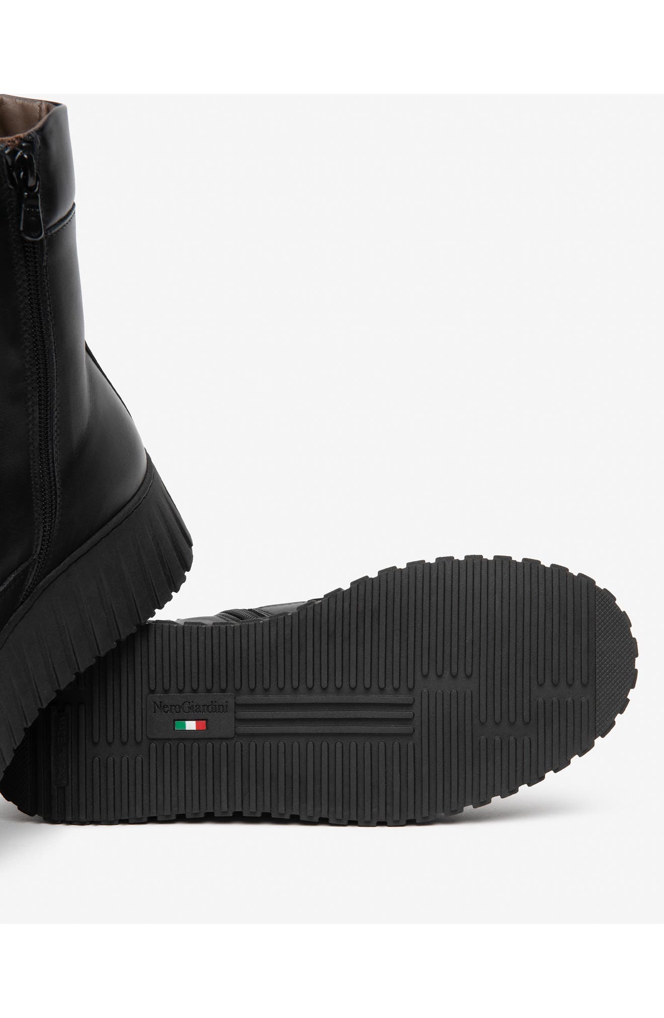 Leather Wedge Combat Boot, Alternate, color, BLACK