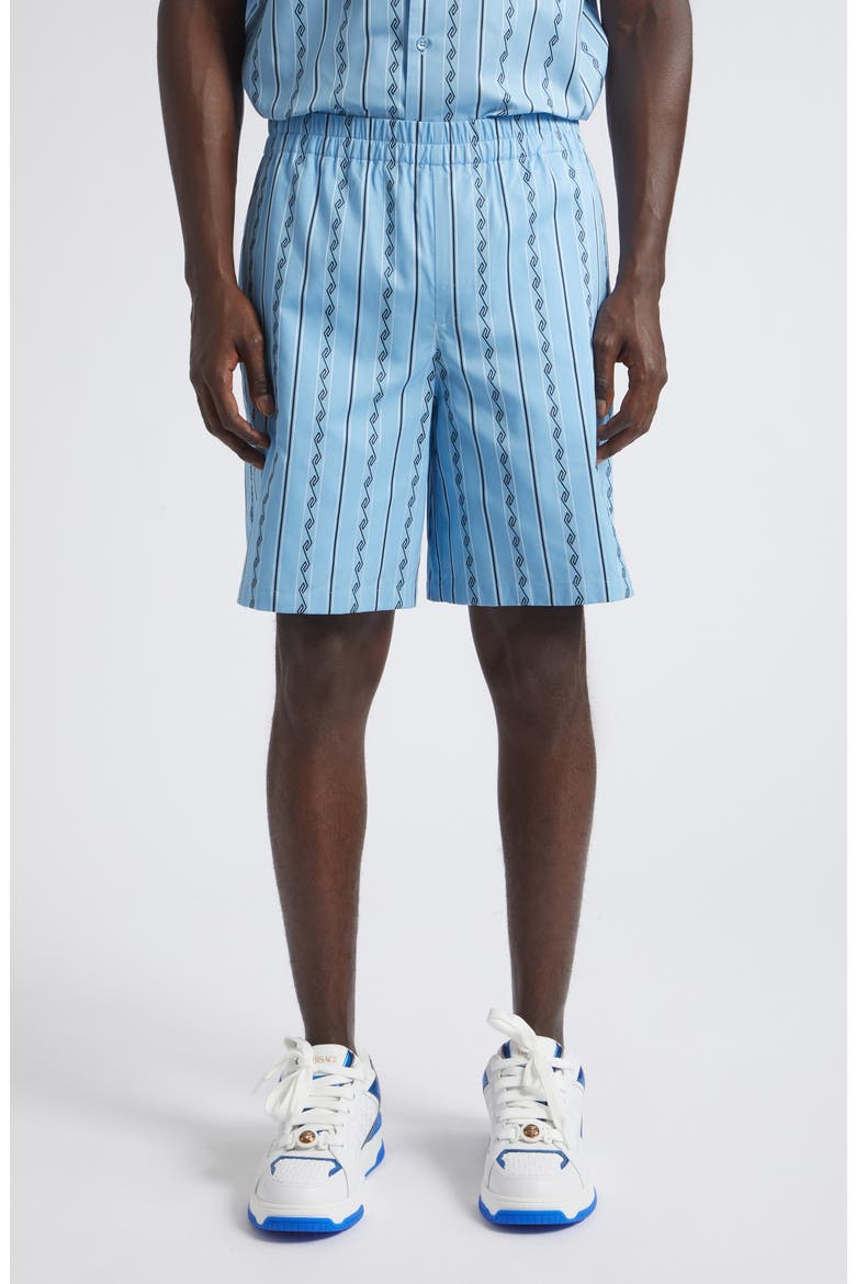 Greca Stripe Jacquard Shorts, Main, color, BRIGHT AVIO BLACK