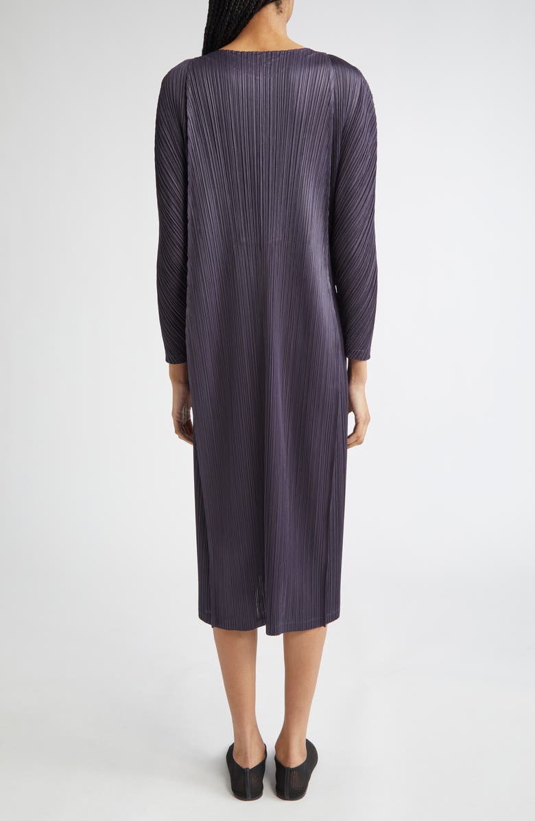Pleats Please Issey Miyake Lantern Pleated Long Sleeve Midi Dress, Alternate, color, Blue Black
