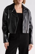 BOSS Croc Embossed Faux Leather Moto Jacket